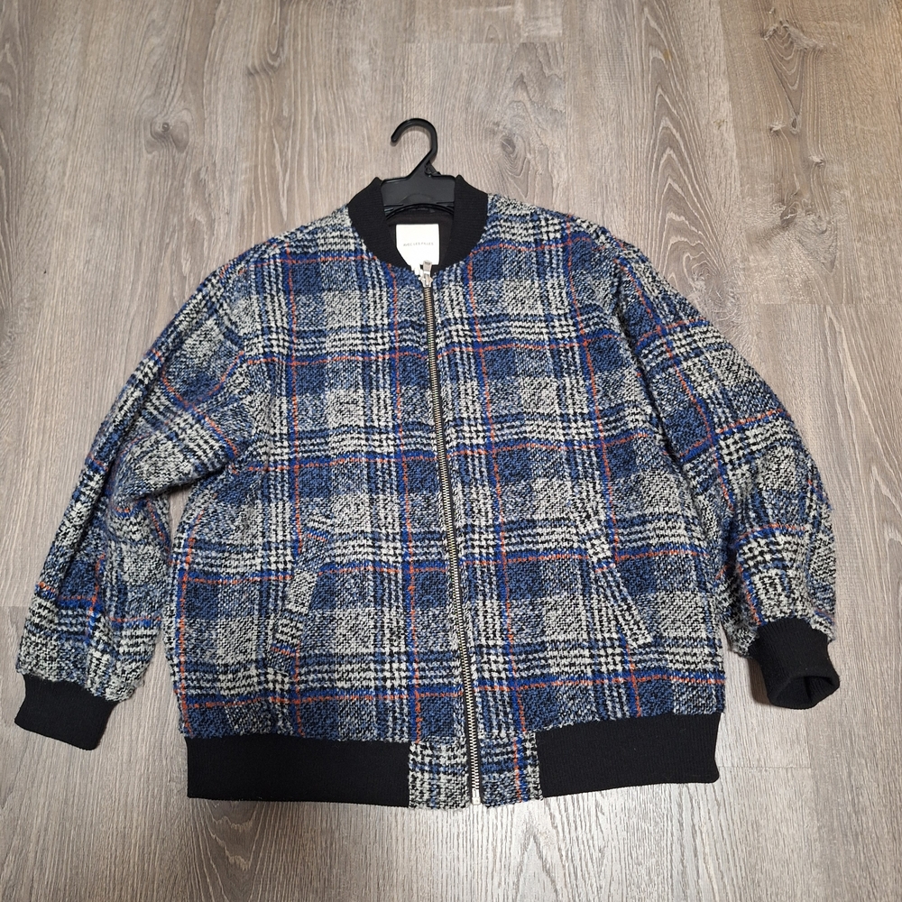Avec Les Filles Plaid Knit Jacket with Blue and Orange Accents - Picture 9 of 16